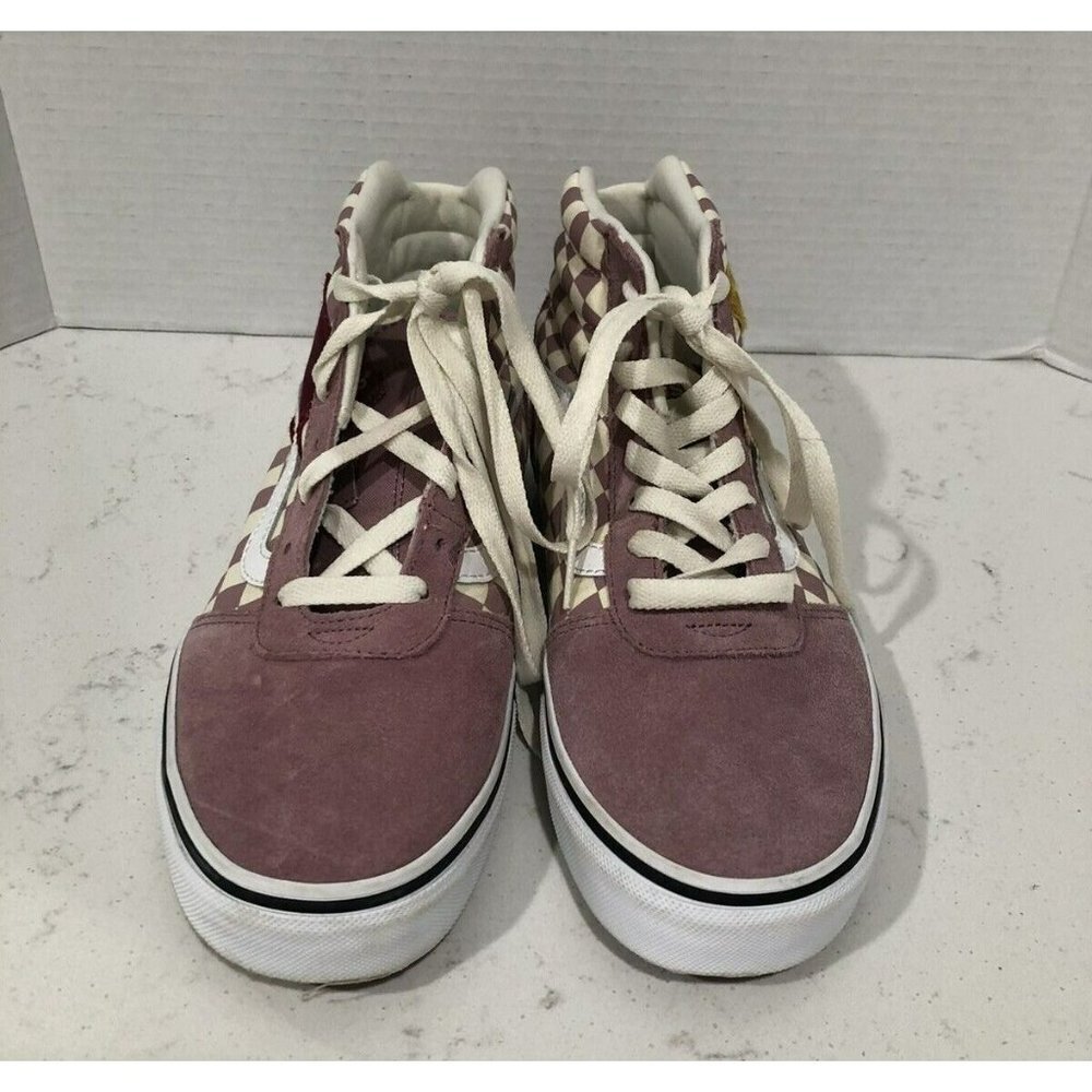 Vans High Top Checkerboard Sneakers in Mauve and White
